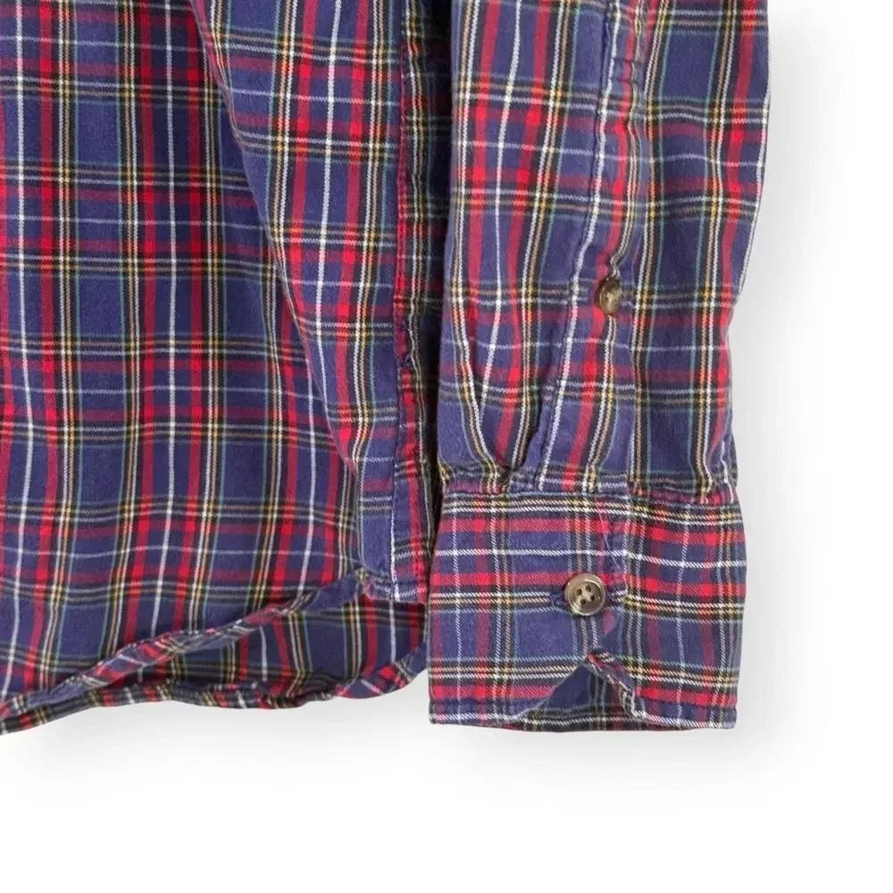 J.Crew Mens Slim Fit Brushed Twill Plaid Button Down Shirt Navy Blue Red M